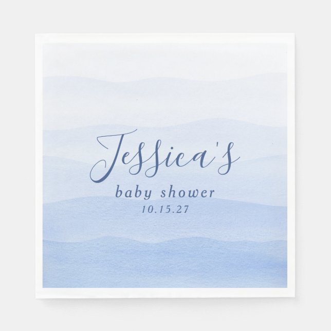 Ombre Gradient Dip Dye Blue Baby Shower Pappersservett (Framsidan)