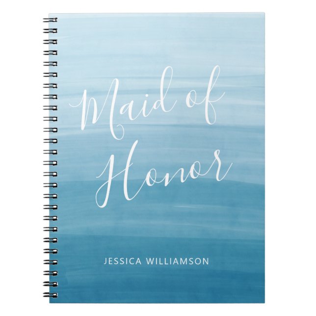 Ombre Gradient Dip Dye Ocean Blue Maid of honor Anteckningsbok (Framsidan)