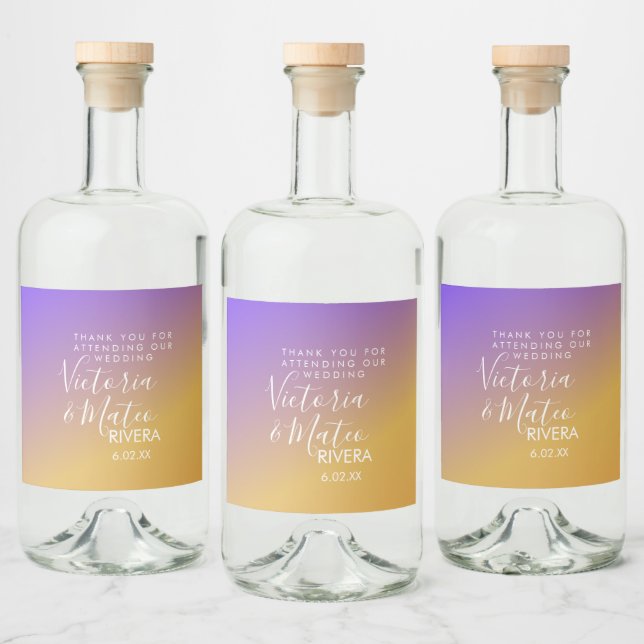 Ombre Gradient Lila Gul Solnedgång Bröllop   Spritflaskor Etikett (Flaskor)