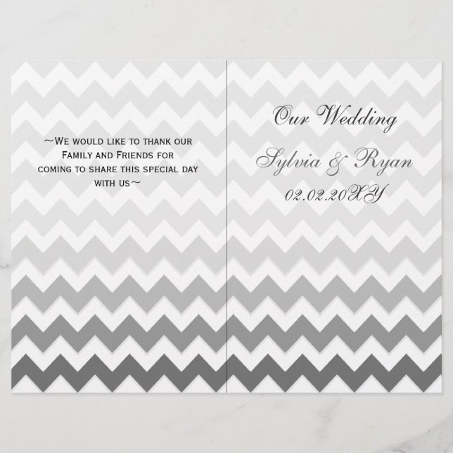 Ombre grått Chevron vikt Bröllopsprogram (Framsida)