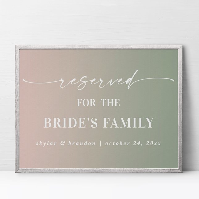 Ombre Grön Reserverad Brudfamilj Bröllpsskylt Poster (Skapare uppladdad)
