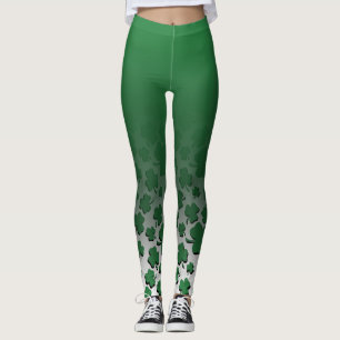 Ombre & grönt över svart Shamrockmönster på vi Leggings