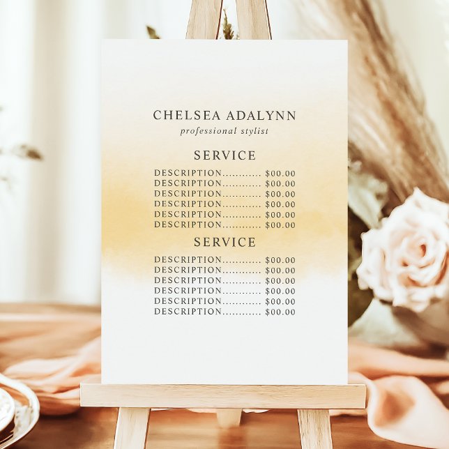 Ombre Guld Vattenfärg Minimalistisk Servicepris  Meny (Skapare uppladdad)