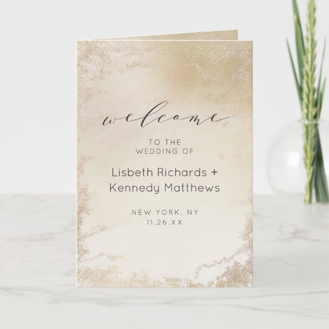 Ombre Gult Guld Frosted Foil Bröllop Ceremony Program (Framsida)