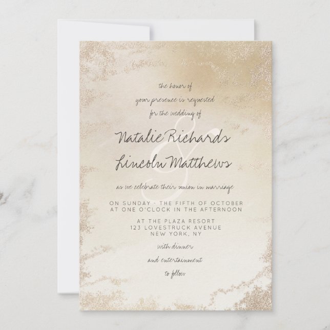 Ombre Gult Guld Frosted Foil Elegant bröllop Inbjudningar (Framsida)