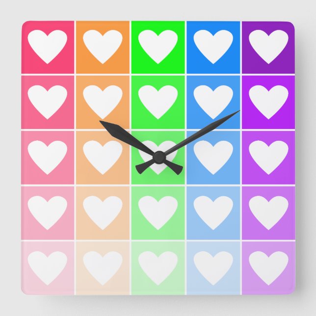 Ombre Hearts Fyrkantig Klocka (Framsida)