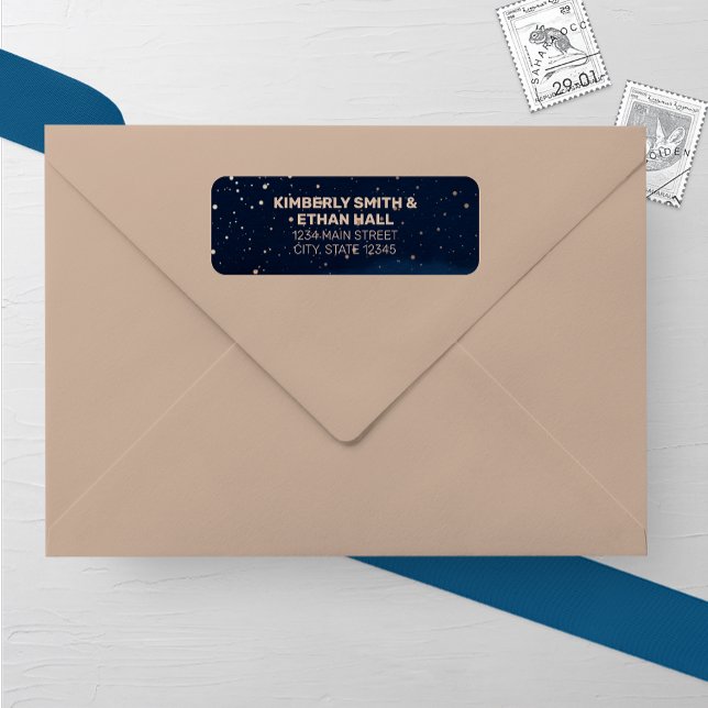 Ombre Himlar med Bronze Stars Bröllop Returadress Etikett (Skapare uppladdad)