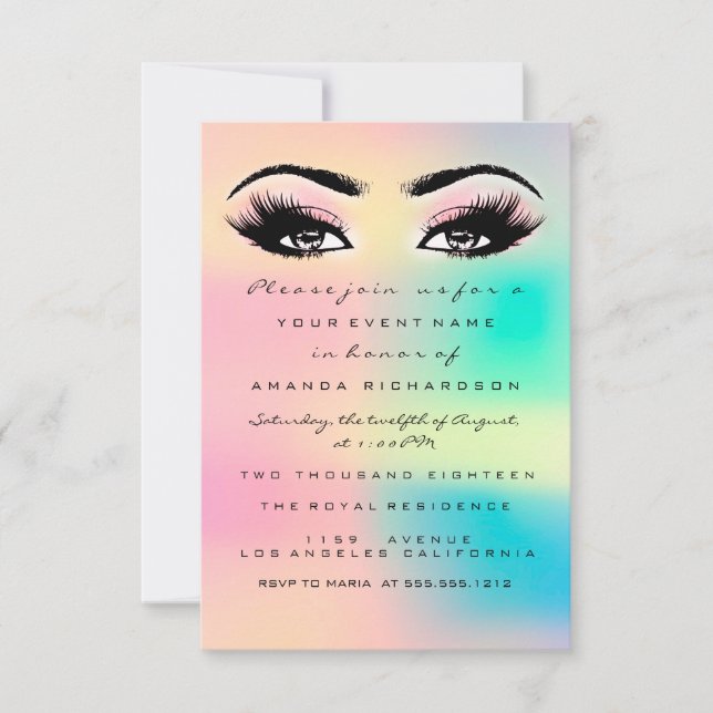 Ombre HoloGraph Bubble Möhippa Sweet 16 th Eyelash Inbjudningar (Framsida)