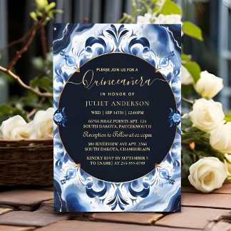 Ombre ivory Ice Himmel Guld Royal Blue Quinceanera Inbjudningar