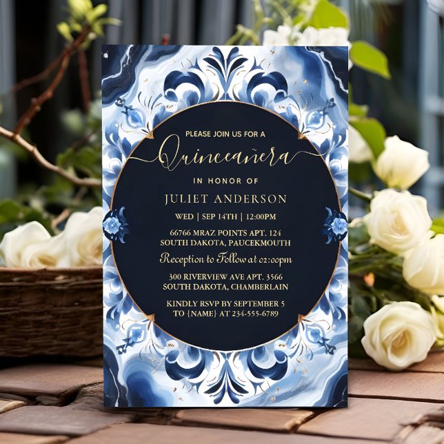 Ombre ivory Ice Himmel Guld Royal Blue Quinceanera Inbjudningar (Skapare uppladdad)