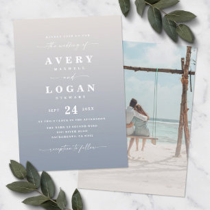 Ombre Ivory- och Blue Wedding-inbjudan med foto Inbjudningar