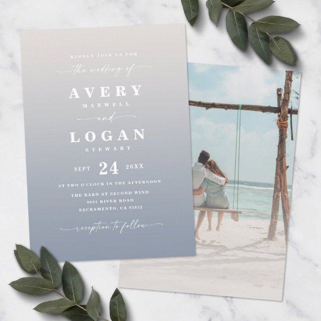 Ombre Ivory- och Blue Wedding-inbjudan med foto Inbjudningar (Skapare uppladdad)