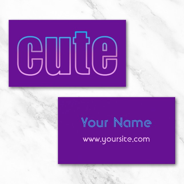 Ombre-kontur Söt på Lila Visitkort (Ombre Outline Cute on Purple Business Card)