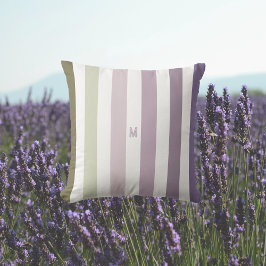 Ombre Lavender Fält Strip & Personlig Monogram Kudde