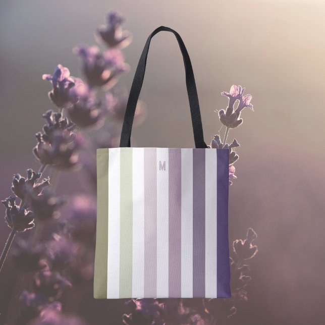 Ombre Lavender Fält Strip & Personlig Monogram Tygkasse (Skapare uppladdad)