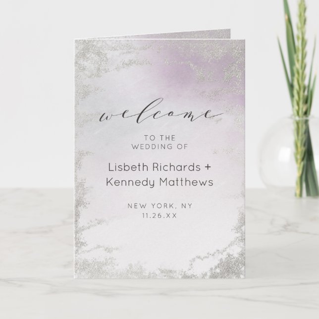 Ombre Light Lila Silver Foil Bröllop Ceremony Program (Framsida)