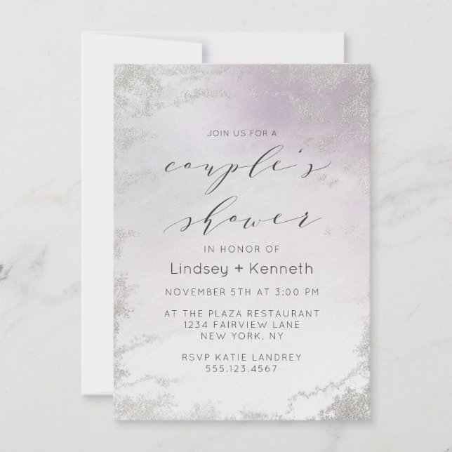 Ombre Light Lila Silver Foil Luxe Möhippa Inbjudningar (Framsida)