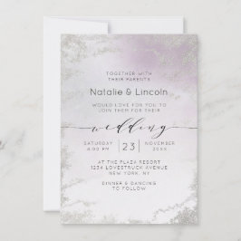 Ombre Light Lila Silver Foil Luxe Script Bröllop Inbjudningar