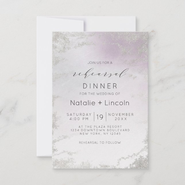 Ombre Light Lila Silver Foil Rehearsal Dinner Inbjudningar (Framsida)