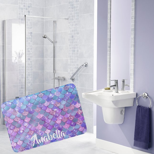Ombre Lila Teal Glitter Sjöjungfru Scales Badrumsmatta (Skapare uppladdad)