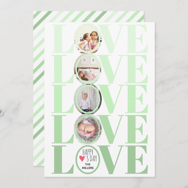 Ombre mint grönt KÄRLEK fotot Valentines day Julkort (Fram/baksida)