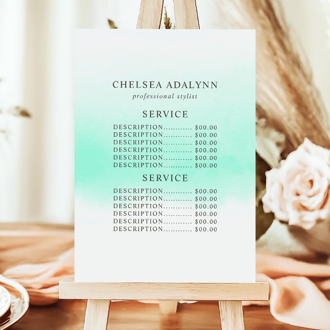 Ombre Mint Watercolor Minimalist Service Pris Meny (Skapare uppladdad)