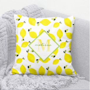 Ombre Monogram Bright Lemons Gult Grönt White Kudde