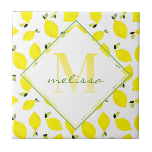 Ombre Monogram + Lemons Gult + Grönt + vit Kakelplatta