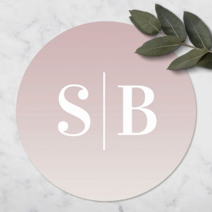 Ombre Monogrammed Mauve & Off-White Bröllop Runt Klistermärke