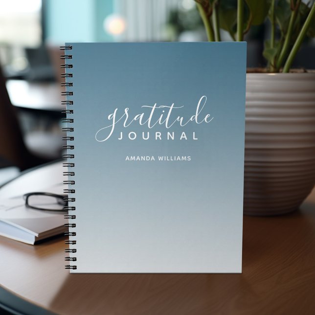 Ombre Mönster Gratitude Journal - blue and white Anteckningsbok (Gratitude notebook - personalize with your name or other text)