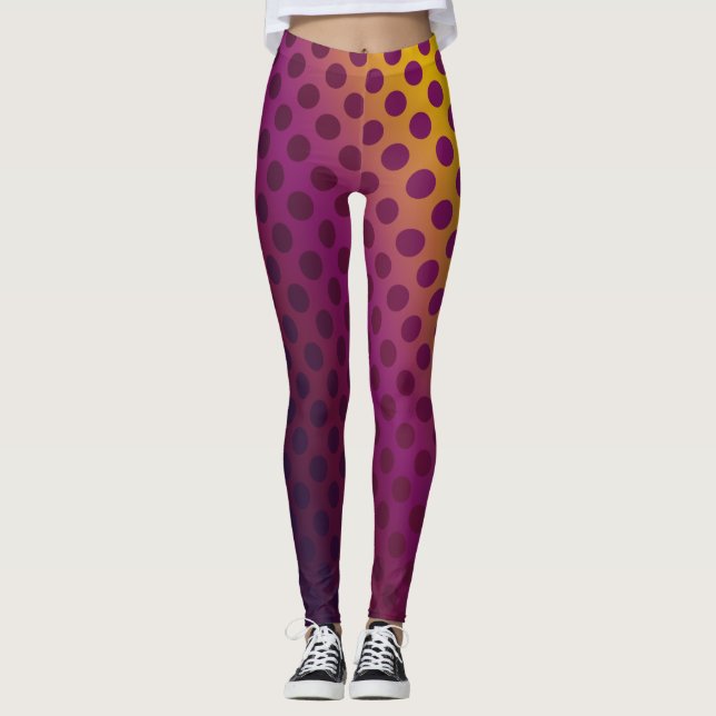 Ombre Passion Fruit Polka dots Guld Raspberry Leggings (Framsida)