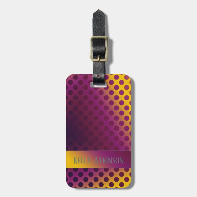 Ombre Passion Fruit Polka dots med Namn Bagagebricka (Vertikal Framsida)
