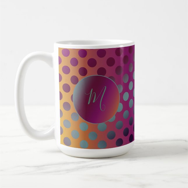 Ombre Passion Fruit Polka dots Monogram Kaffemugg (Vänster)