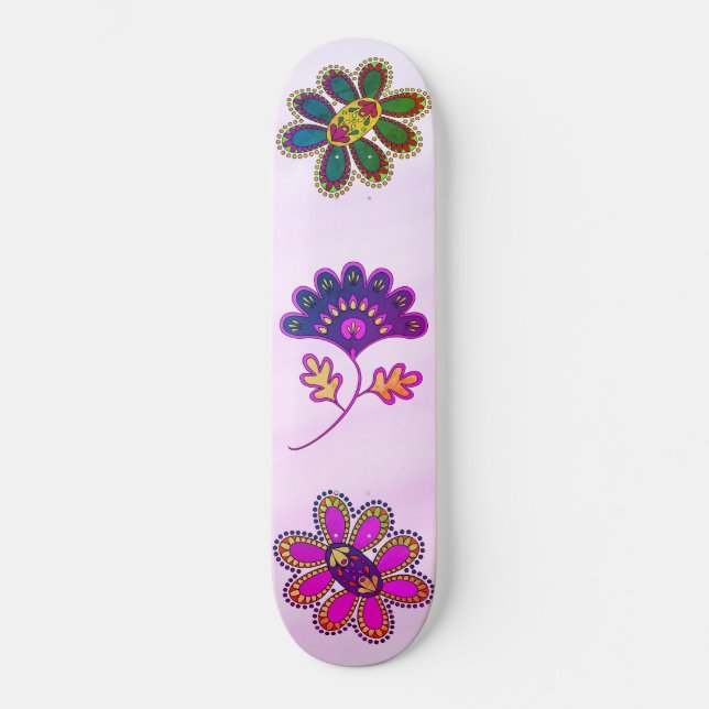 Ombre Pastell Rosa Vibrerande Blommig Mini Skateboard Bräda 18,5 Cm (Framsida)