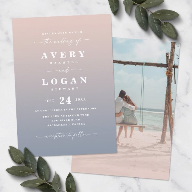 Ombre Pink & Blue Wedding Invitation with Photo Inbjudningar (Skapare uppladdad)