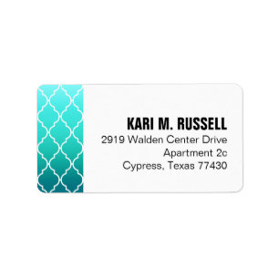 Ombre Quatrefoil Geometric Mailing   aqua bassäng Adressetikett