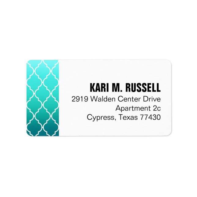 Ombre Quatrefoil Geometric Mailing | aqua bassäng Adressetikett (Framsidan)