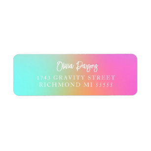 Ombre Rainbow Gradient Lettering Scripted Adress Returadress Etikett