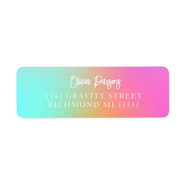 Ombre Rainbow Gradient Lettering Scripted Adress Returadress Etikett (Framsidan)