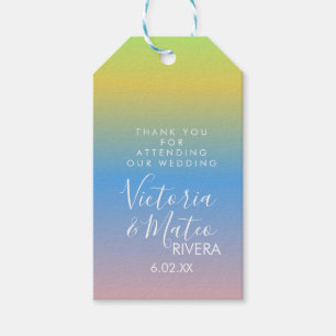Ombre Rainbow Gul Blå Rosa Bröllop Presentetikett