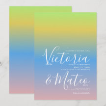 Ombre Rainbow Gul Blå Rosa Bröllopsinbjudan