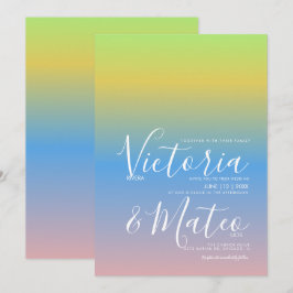 Ombre Rainbow Gul Blå Rosa Bröllopsinbjudan Inbjudningar