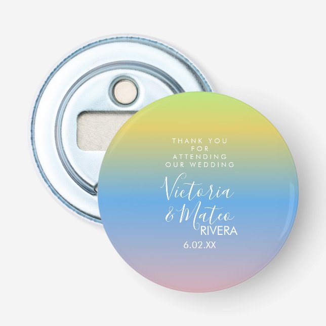 Ombre Rainbow Gult Blue Rosa Bröllop Tack Flasköppnare (Framsidan)