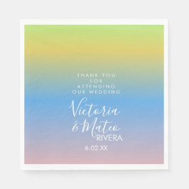 Ombre Rainbow Gult Blue Rosa Bröllop Tack Pappersservett