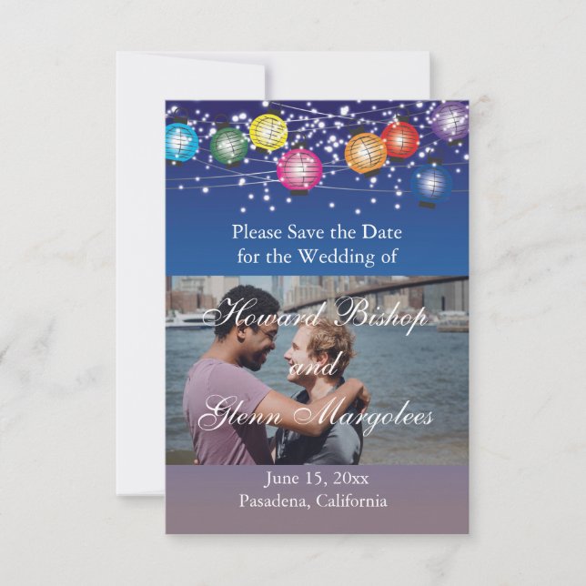 Ombre Rainbow Lanterns PHOTO Save Date Spara Datumet (Framsida)