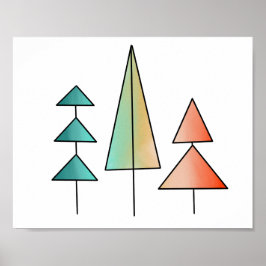 ombre retro röd rosa blå geometrisk julgran poster