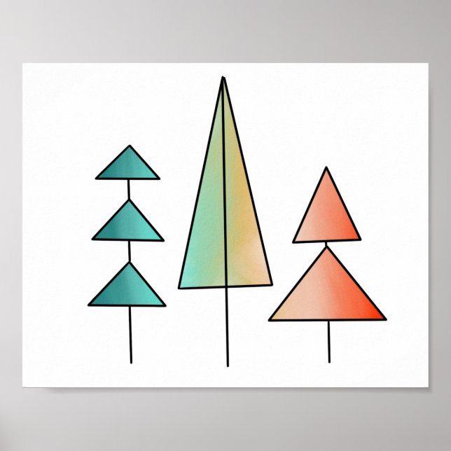 ombre retro röd rosa blå geometrisk julgran poster (Framsidan)