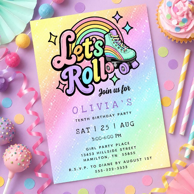 Ombre Retro Rullskridsko Födelsedagsfest Inbjudningar (Ombre Retro Roller Skate Birthday Party Invitation)