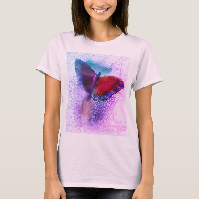Ombre Rosa and Lila Watercolor Butterfly T Shirt (Framsida)
