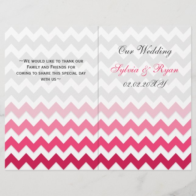 Ombre Rosa Chevron vikt Bröllopsprogram (Framsida)